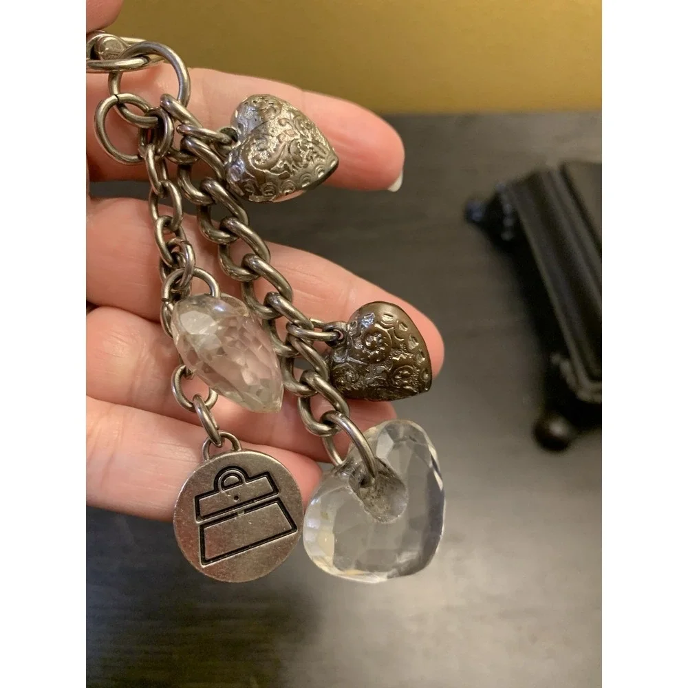 Chunky Kathy Van Zeeland Four Acrylic Hearts Silver Tone Purse Bag Charm